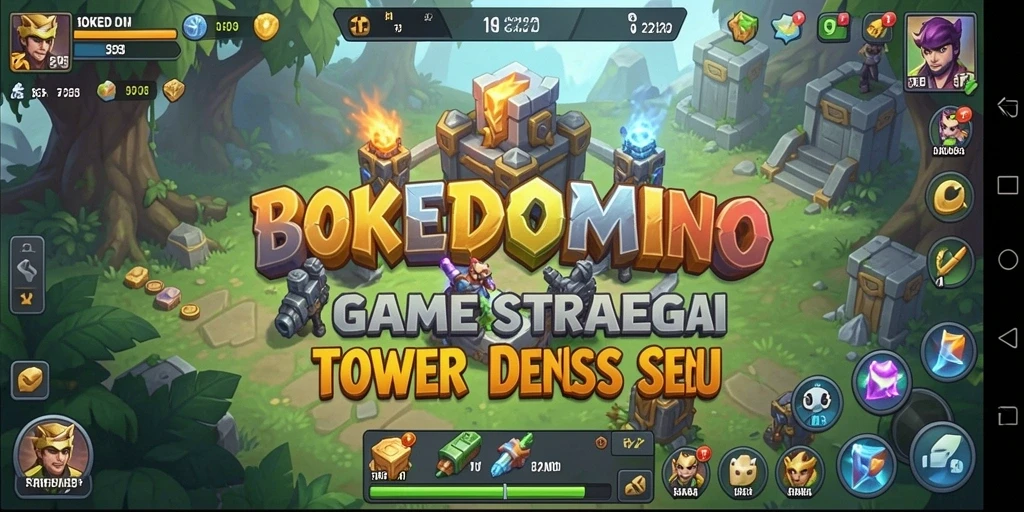 Tangkapan layar BOKEDOMINO menampilkan aksi seru dalam gameplay Tower Defense.