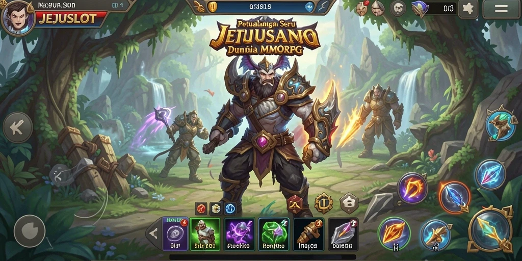 Tampilan gameplay menakjubkan dalam JEJUSLOT yang menunjukkan aksi pertarungan.