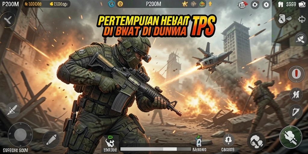 Screenshot P200M menunjukkan aksi menegangkan dalam pertempuran TPS.