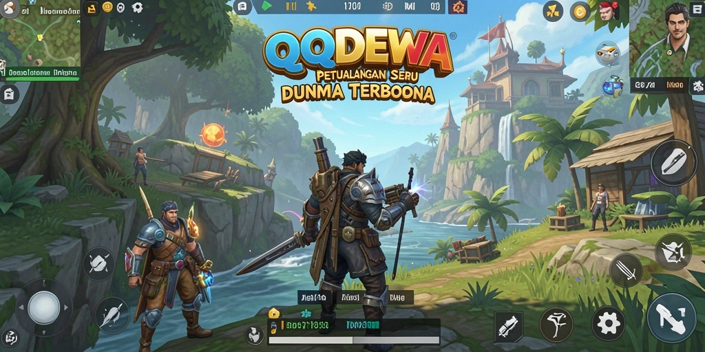 Tangkapan layar gameplay QQDEWA yang menunjukkan petualangan di dunia terbuka.