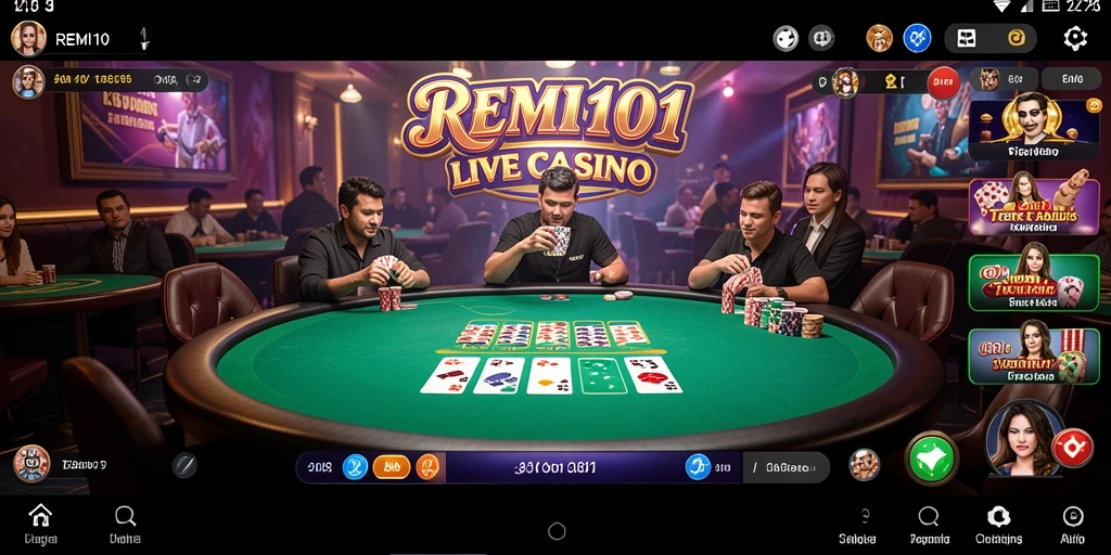 Tampilan gameplay REMI101 yang menarik dengan dealer langsung dan interaksi real-time.