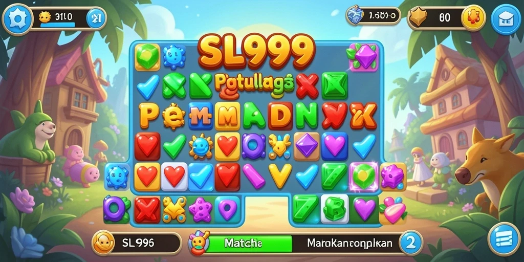 Tampilan gameplay seru di SL999 dengan warna-warni permata yang menawan.