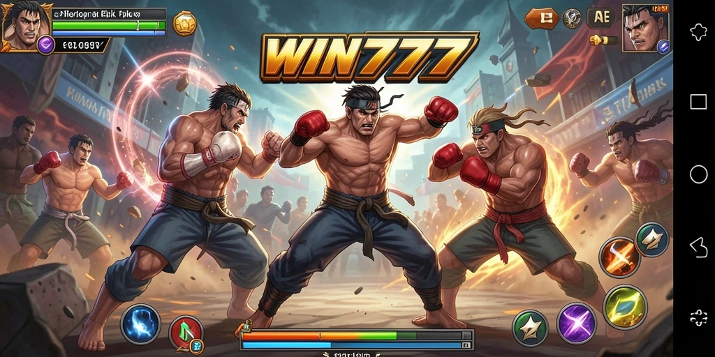 Screenshot gameplay WIN777 menampilkan aksi pertarungan mendebarkan.
